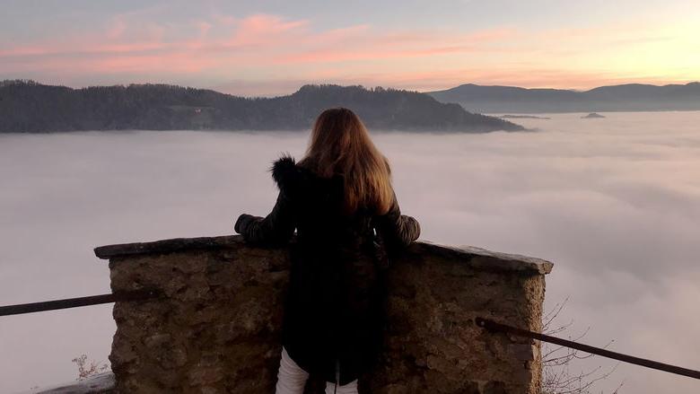 莱西·特里福罗和她的学生们在奥地利的霍霍斯特维茨城堡进行实地考察时，对风景进行了调查.